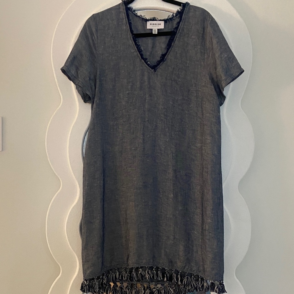 Anthropologie Blue Fringe V-Neck Dress